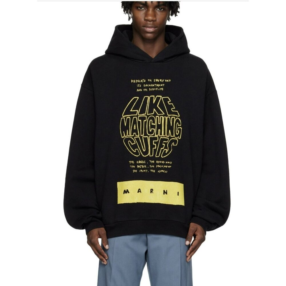 Marni $935 Mens Black Printed Hoodie Sweatshirt NWT Sz IT 56 US 46